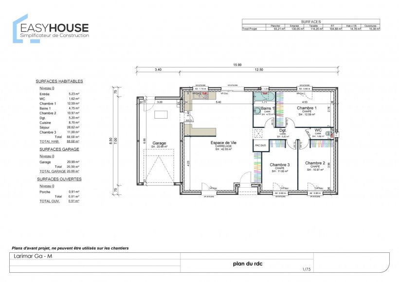 Plan de la maison Larimar M, surface 88.00 m² au prix de 149 000€ (image 1)