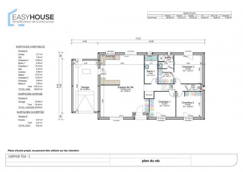 Plan de la maison Larimar L, surface 101.00 m² au prix de 165 000€ (image 1)