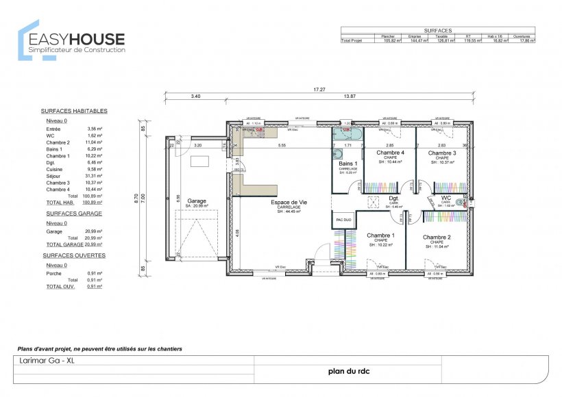Plan de la maison Larimar XL, surface 101.00 m² au prix de 162 000€ (image 1)