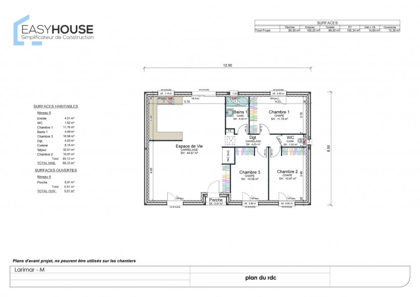 Plan de la maison Larimar M, surface 88.00 m² au prix de 132 000€ (image 1)