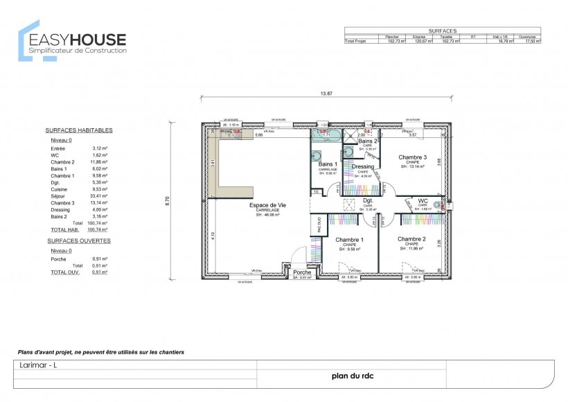 Plan de la maison Larimar L, surface 101.00 m² au prix de 147 000€ (image 1)