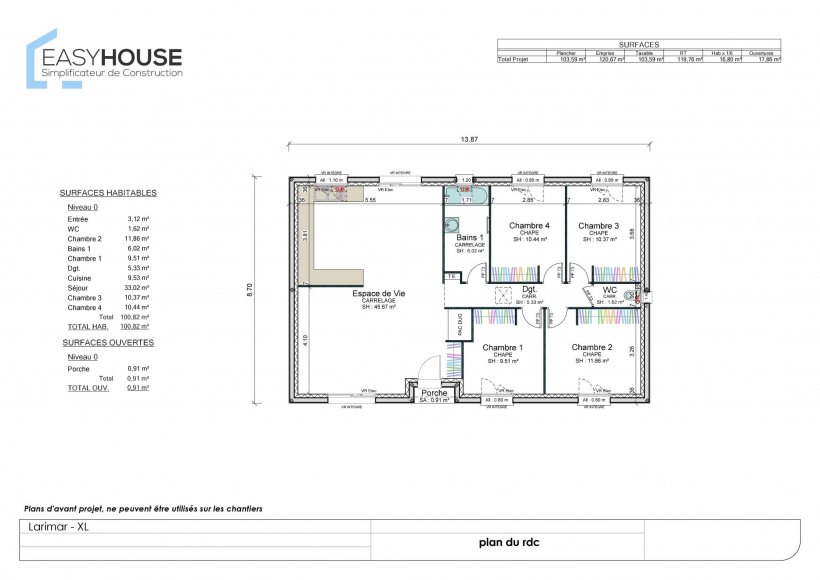 Plan de la maison Larimar XL, surface 101.00 m² au prix de 144 000€ (image 2)