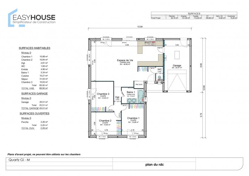 Plan de la maison Quartz M, surface 89.00 m² au prix de 157 000€ (image 2)