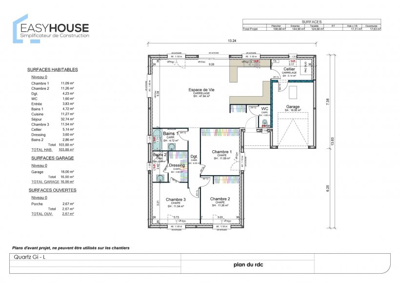 Plan de la maison Quartz L, surface 105.00 m² au prix de 173 000€ (image 1)