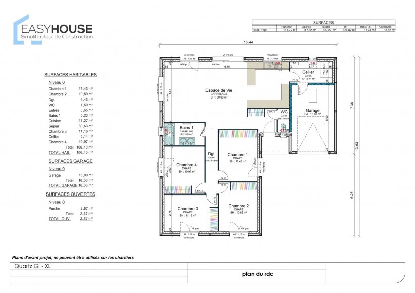 Plan de la maison Quartz XL, surface 107.00 m² au prix de 172 000€ (image 1)