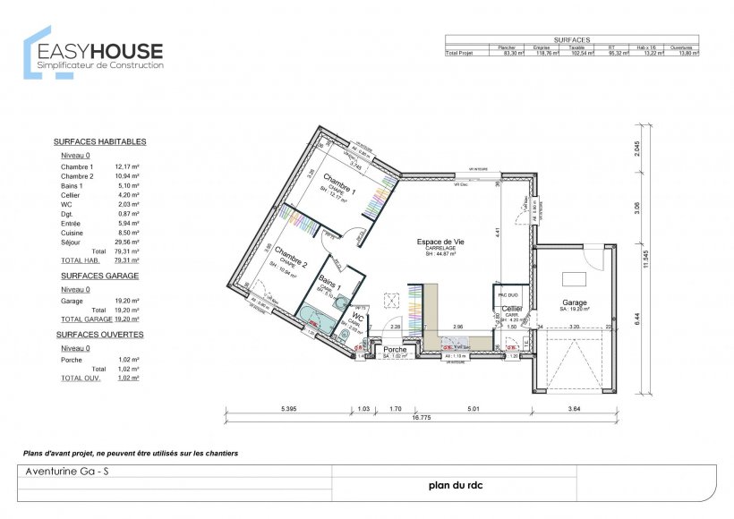 Plan de la maison Aventurine S, surface 80.00 m² au prix de 146 000€ (image 1)