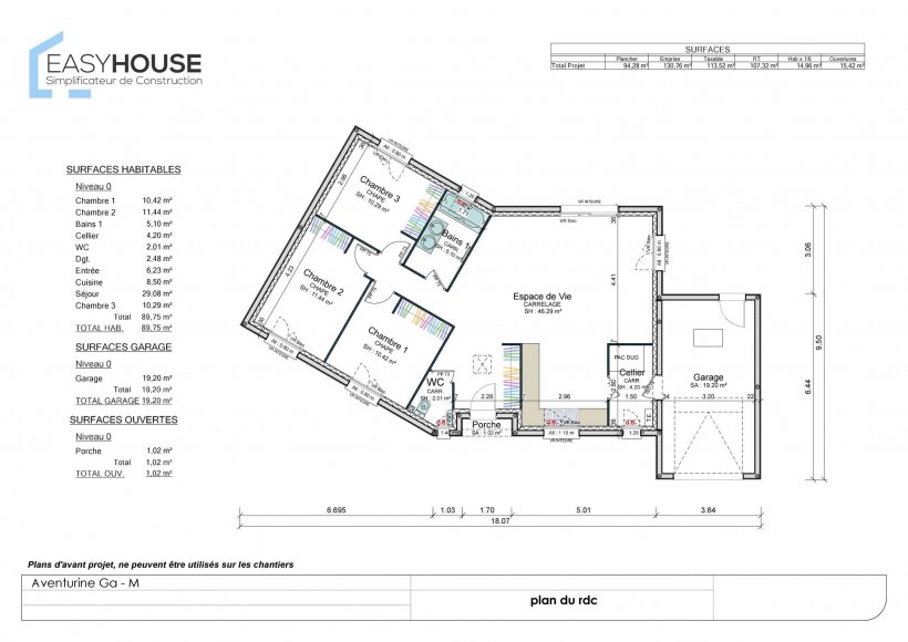Plan de la maison Aventurine M, surface 90.00 m² au prix de 158 000€ (image 1)