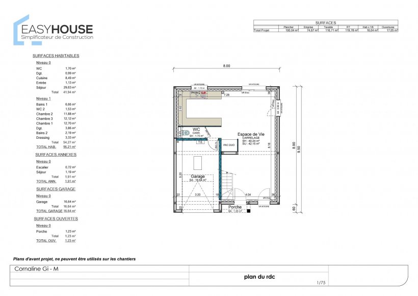 Plan de la maison Cornaline M, surface 98.00 m² au prix de 165 000€ (image 1)