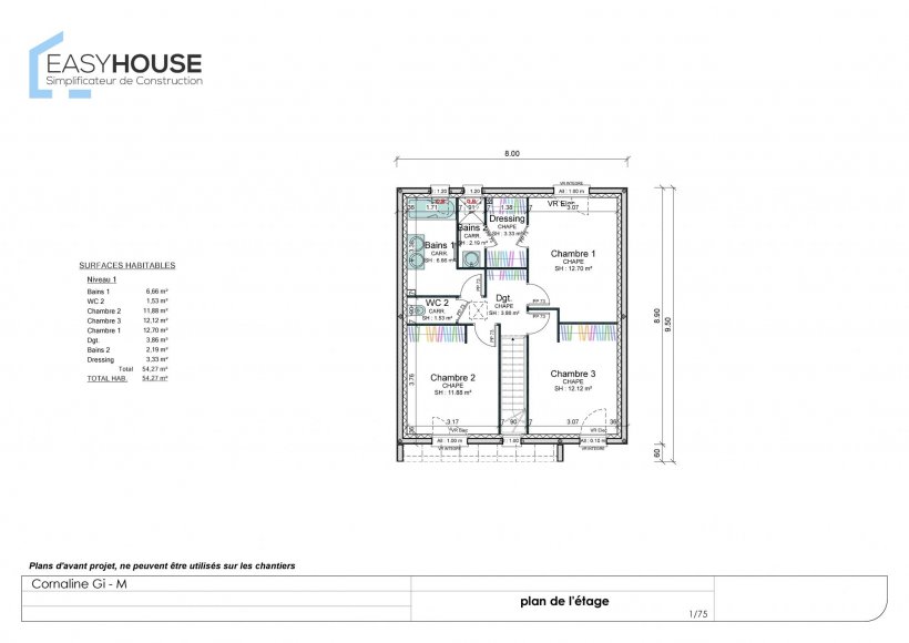 Plan de la maison Cornaline M, surface 98.00 m² au prix de 165 000€ (image 2)