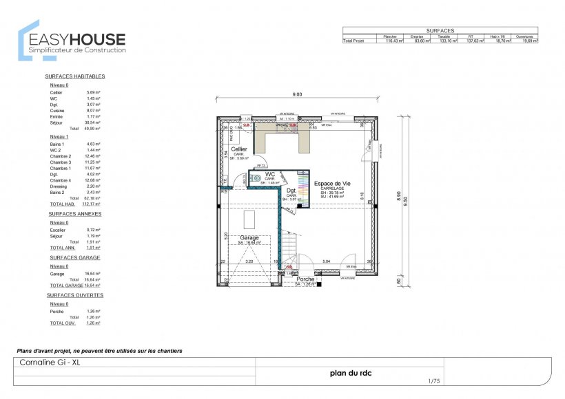 Plan de la maison Cornaline XL, surface 114.00 m² au prix de 179 000€ (image 1)