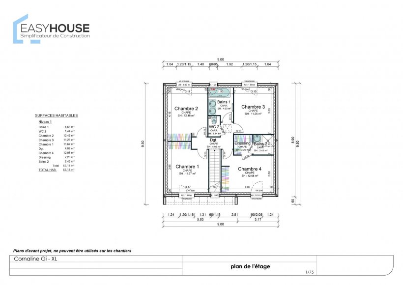 Plan de la maison Cornaline XL, surface 114.00 m² au prix de 179 000€ (image 2)