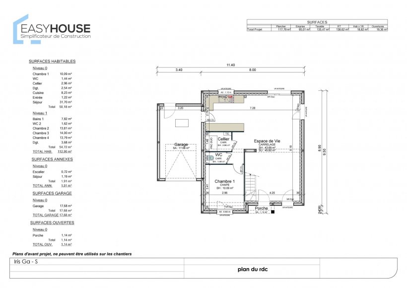 Plan de la maison Iris S, surface 114.00 m² au prix de 179 000€ (image 1)