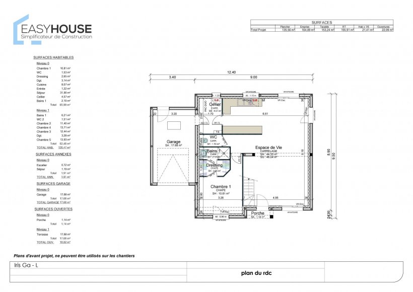 Plan de la maison Iris L, surface 132.00 m² au prix de 199 000€ (image 1)