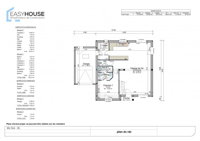 Plan de la maison Iris XL, surface 131.00 m² au prix de 205 000€ (image 1)