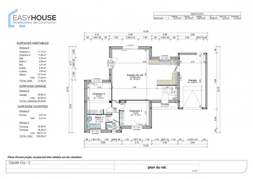 Plan de la maison Opale M, surface 91.00 m² au prix de 191 000€ (image 1)