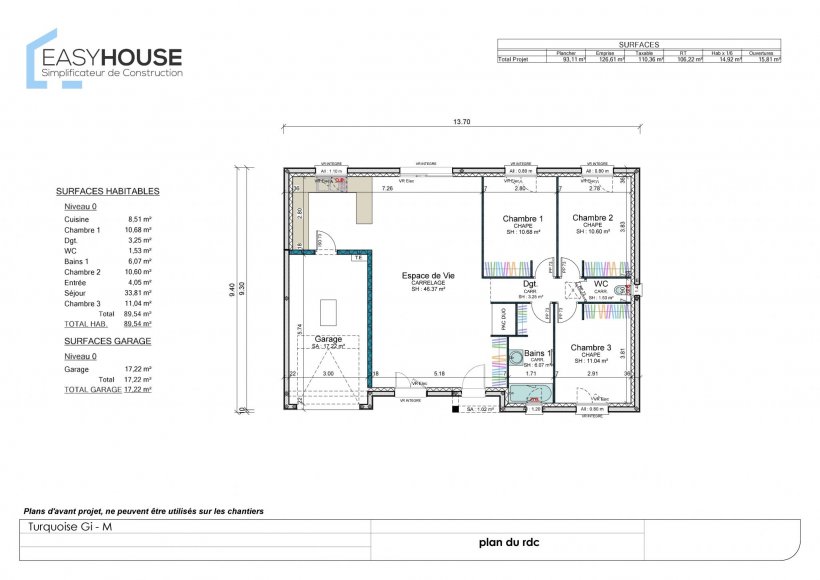 Plan de la maison Turquoise M, surface 90.00 m² au prix de 144 000€ (image 1)