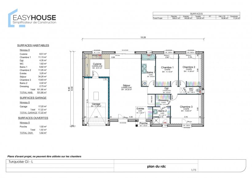 Plan de la maison Turquoise L, surface 102.00 m² au prix de 160 000€ (image 1)
