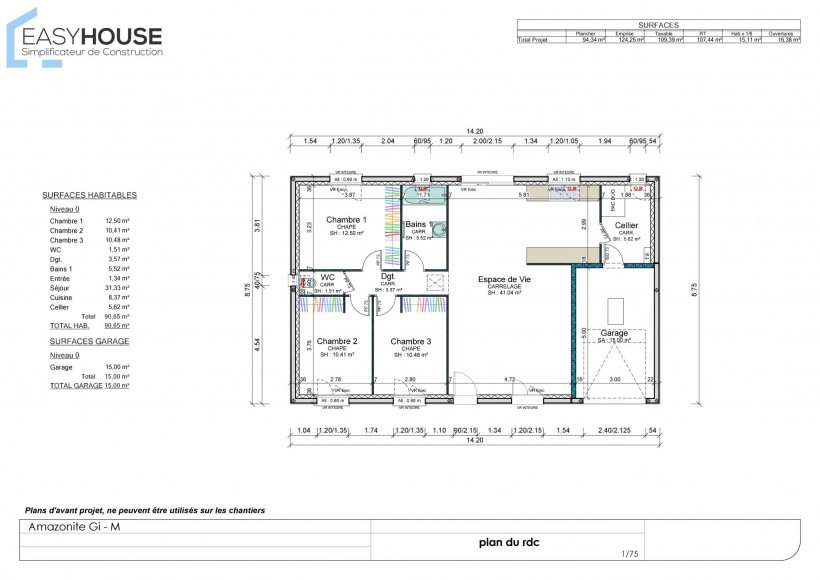 Plan de la maison Amazonite M, surface 90.65 m² au prix de 140 000€ (image 1)