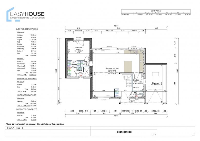 Plan de la maison Copal L, surface 127.00 m² au prix de 212 000€ (image 1)